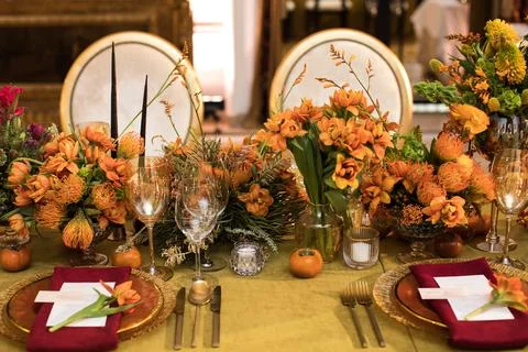 Decorated served table for wedding party or other event Stock Photos