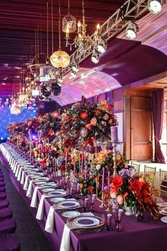 Decorated served table for wedding party or other event Stock Photos