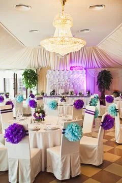 Decorated served table for wedding party or other event Stock Photos