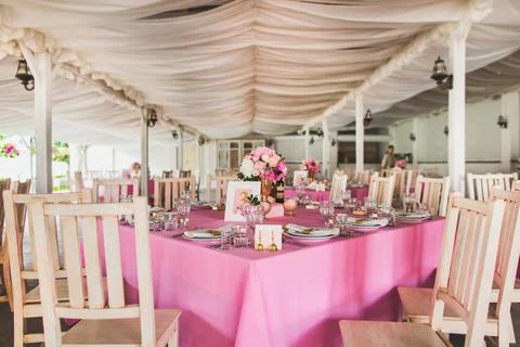 Decorated served table for wedding party or other event Stock Photos