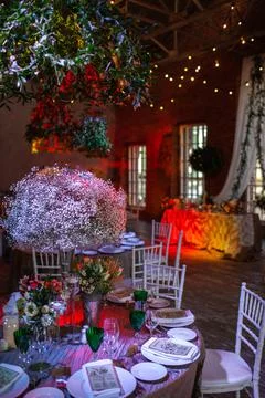 Decorated served table for wedding party or other event Stock Photos