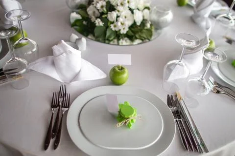 Decorated served table for wedding party or other event Stock Photos
