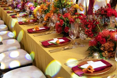 Decorated served table for wedding party or other event Stock Photos