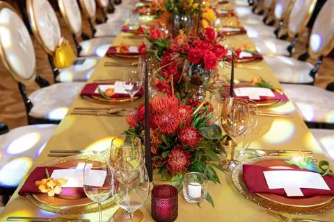 Decorated served table for wedding party or other event Stock Photos