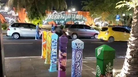 Decorated sidewalk bollards Stock Footage 236188313