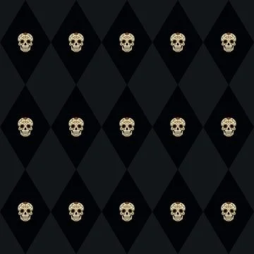 Decorated skull in black diamond shape seamless pattern Stock Illustration