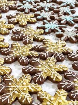 Decorated snowflake cookies repeating pattern Stock Photos