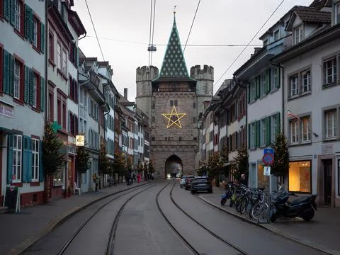 Decorated Spalentor in Basel Stock Photos