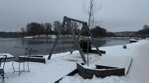 Decorated swing in Trakai town in winter, Lithuania Stock Footage 258783523