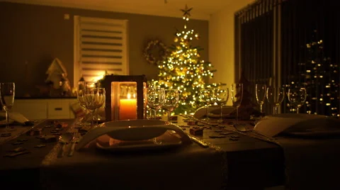 Decorated table and christmas tree Stock Footage 58592378