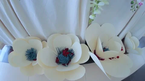 Decorated Table With Arch For Newlyweds Stock Footage 52338491