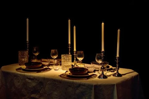 Decorated table with candles. Stock Photos