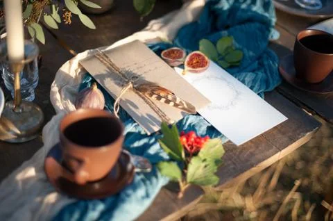 Decorated table with a complimentary dinner Stock Photos