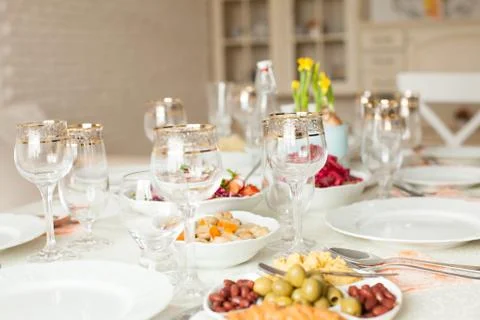 Decorated table for the holiday Stock Photos