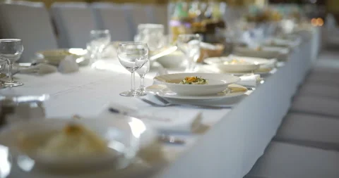 Decorated table for luxury, elegant dinner, Dinner Romance Background Stock Footage 85643726
