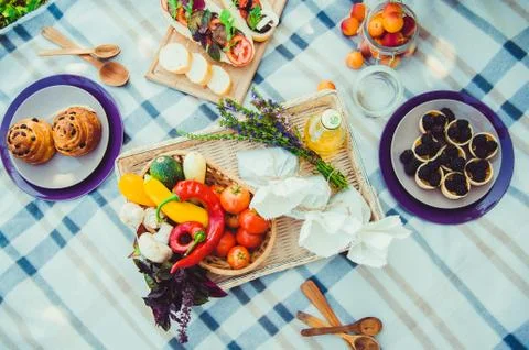 A decorated table for a picnic Stock Photos