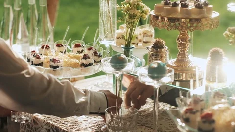 Decorated Table With Sweets At The Wedding. Video stock 108585965