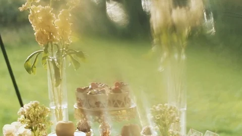Decorated Table With Sweets At The Wedding. Video stock 108586208