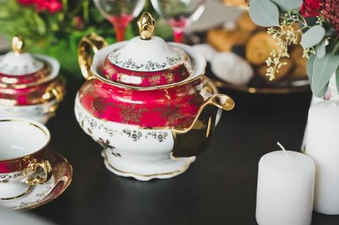 Decorated table for tea parties 7933. Stock Photos