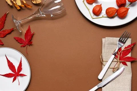 Decorated table for Thanksgiving dinner Stock Photos