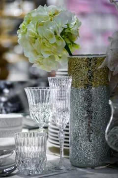 Decorated table with vase Stock Photos