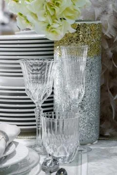 Decorated table with vase Stock Photos