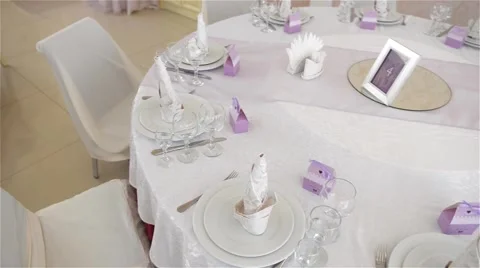 Decorated table for a wedding dinner, beautiful table setting Stock Footage 63033011