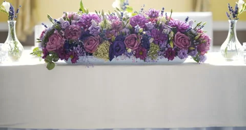 Decorated table for a wedding dinner with flowers Stock Footage 111265513