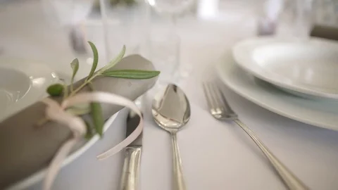 Decorated table for a wedding dinner Stock Footage 81474444