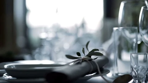 Decorated table for a wedding dinner Stock Footage 81652995