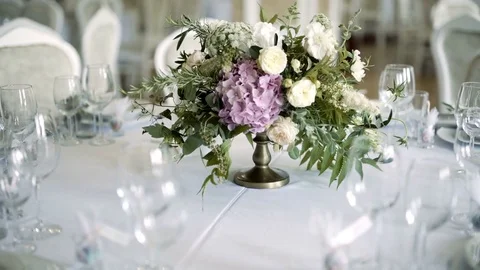 Decorated table for a wedding dinner Stock Footage 81655862