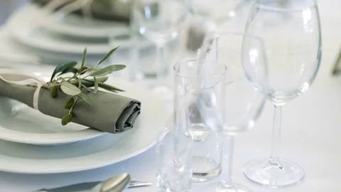 Decorated table for a wedding dinner Stock Footage 81656494