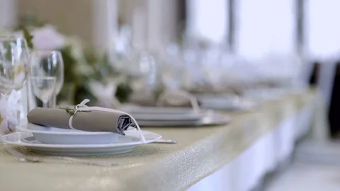 Decorated table for a wedding dinner Stock Footage 81659558