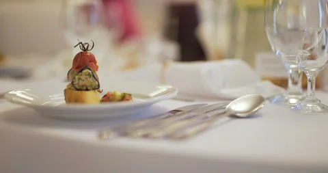 Decorated table for a wedding dinner Stock Footage 85642021