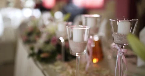 Decorated table for a wedding dinner Stock Footage 88673155