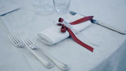 Decorated table for a wedding dinner. Stock Footage 94428826