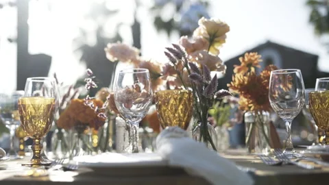 Decorated table for a Wedding party Stock Footage 324803141