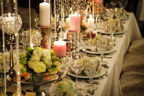 Decorated table at a wedding Stock-Fotos