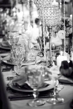 Decorated table at a wedding Stock Photos