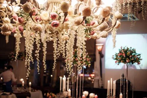 Decorated table at a wedding Stock Photos