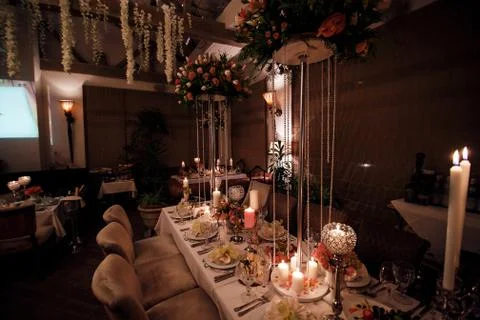Decorated table at a wedding Stock Photos
