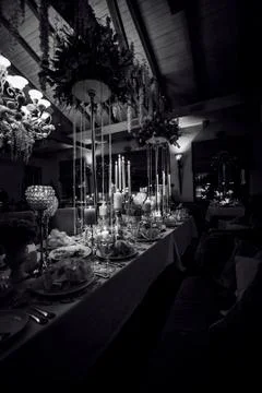 Decorated table at a wedding Stock Photos