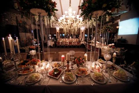 Decorated table at a wedding Stock-Fotos