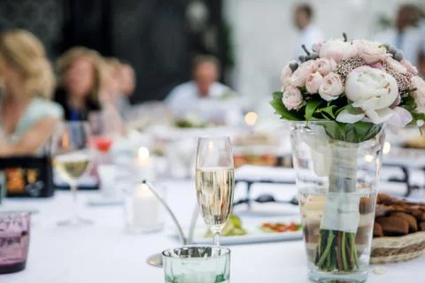 Decorated table at a wedding Stock Photos
