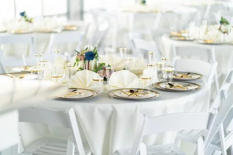 Decorated Tables at a Wedding Reception Foto stock