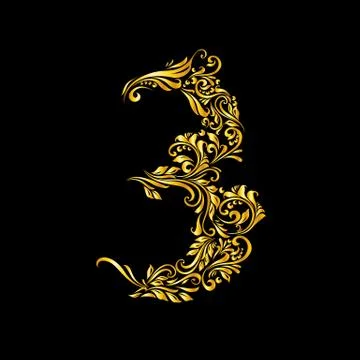 Decorated three digit on black Illustrazione stock