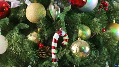 Decorated tree close up, capturing cozy ambiance and magic. Stock Footage 291489786