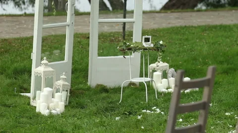 Decorated wedding arch rustic style Stock Footage 61912182