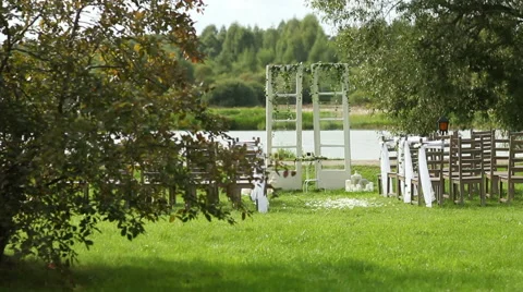 Decorated wedding arch rustic style Stock Footage 61912490