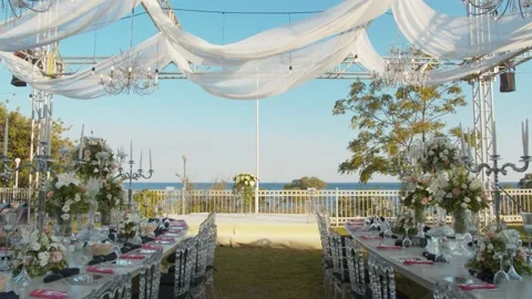 Decorated wedding area 스톡 동영상 141589574